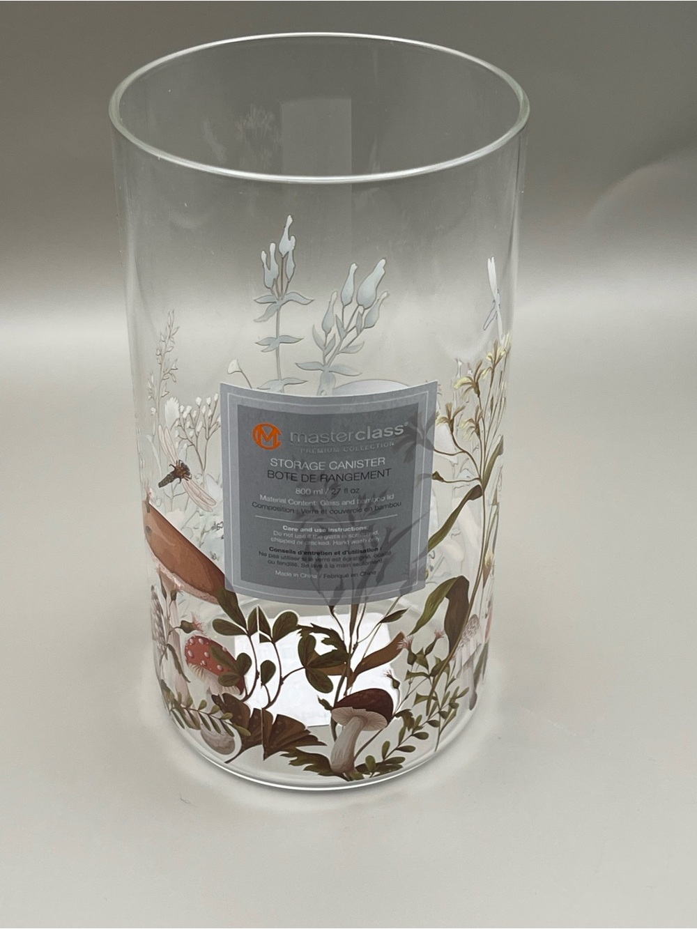 MasterClass Floral Glass Storage Canister or Vase, Clear w/ Brown & Green Accent